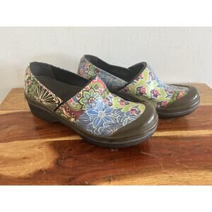 Dansko Women's 37 Vegan Volley Clogs Nursing Multi Colored Patchwork Mules